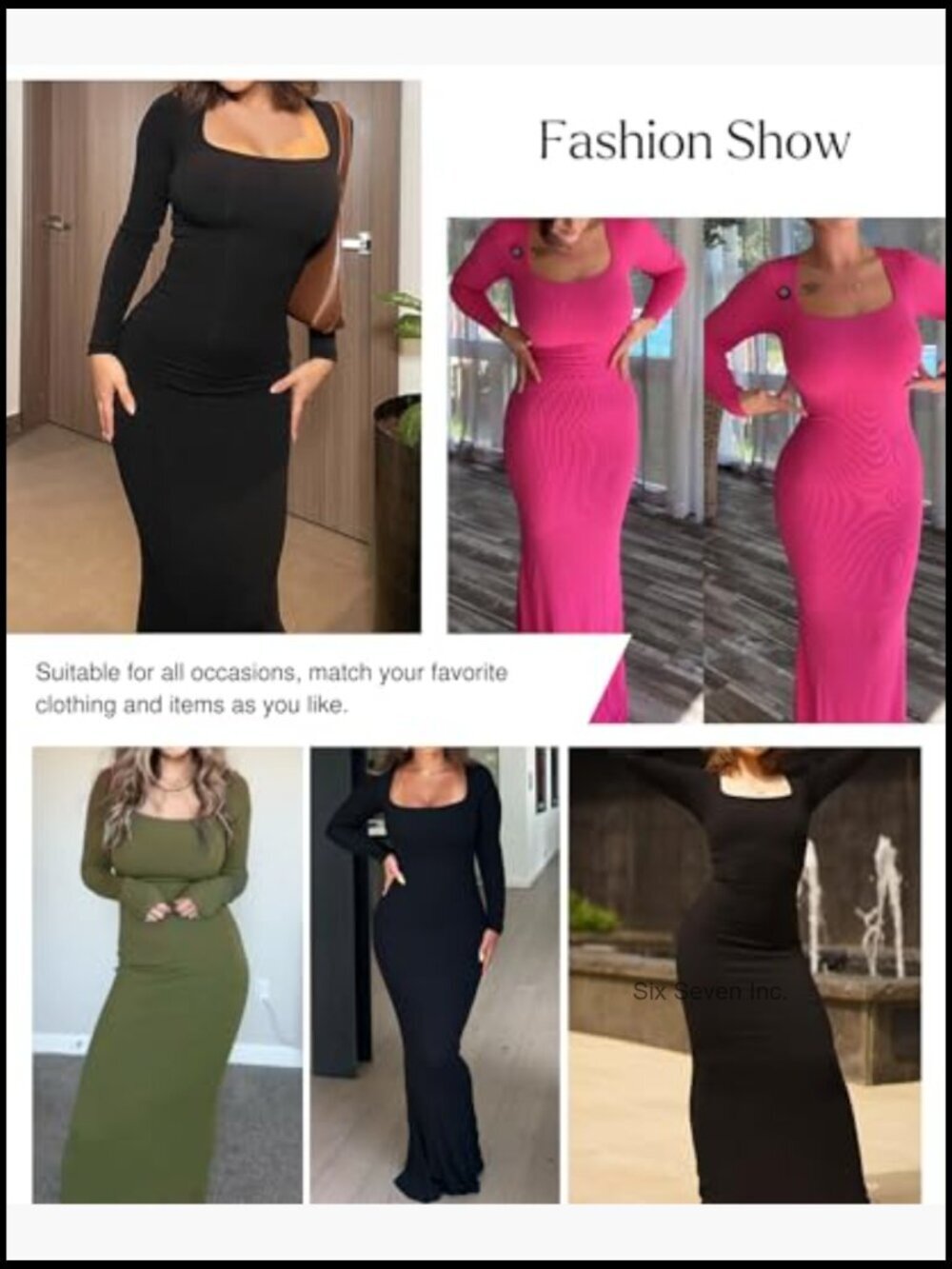 Long Sleeve Maxi Dress with Built-in Shapewear Bra, Modal Fabric - Picture 2 of 7
